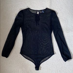 Forever 21 Black Sheer Long Sleeve Bodysuit